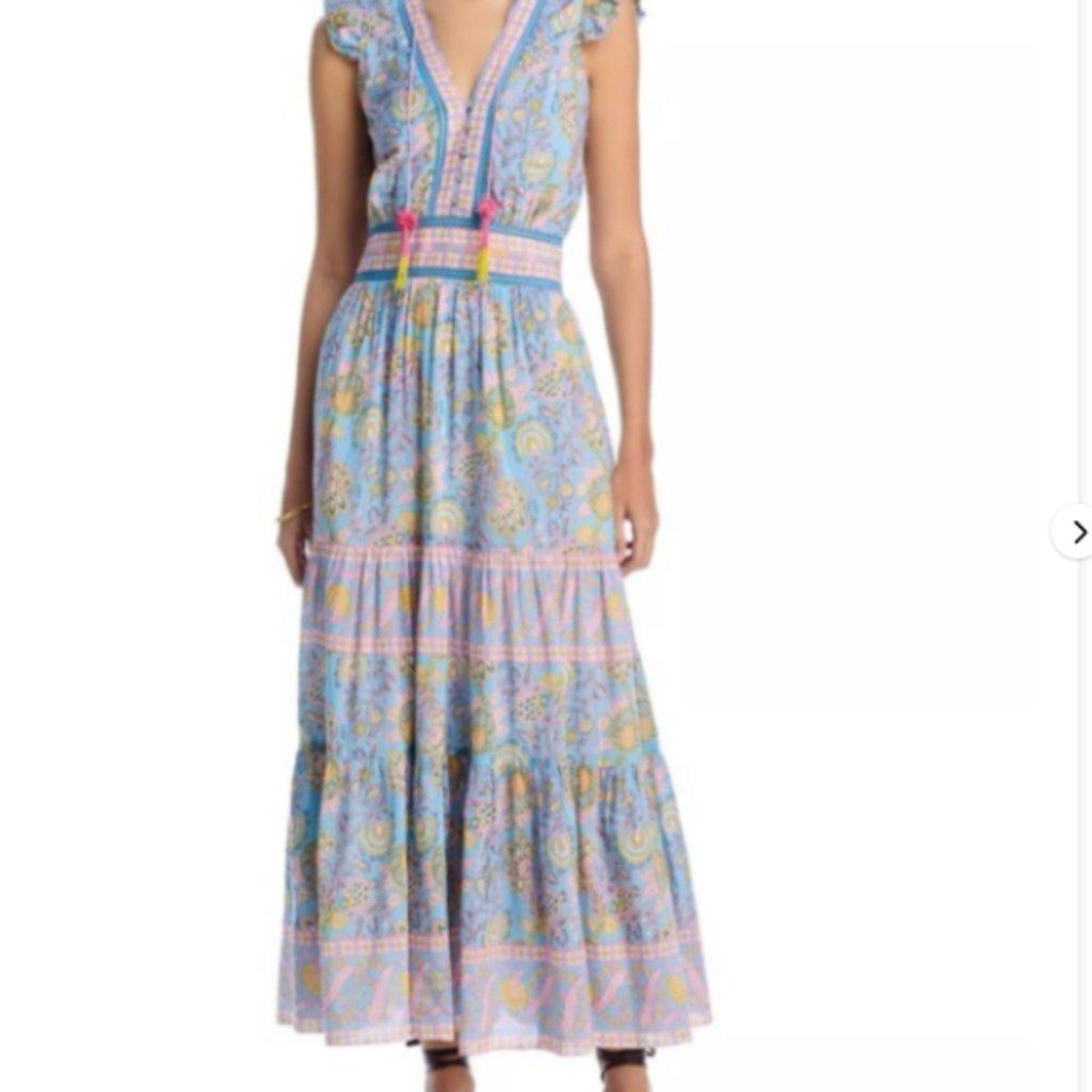 Bell Z2251 Boho Floral Annabelle Cap Sleeve Tiered Maxi Dress Size M 21178